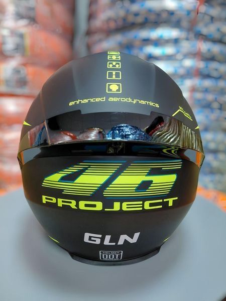 (розмір М) Мото шолом інтеграл G-Lion чорний із зеленими неоновими вставками, з візором та рукавицями O10 фото